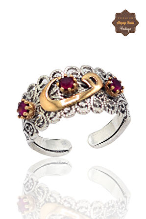 Yakut Taşlı Vav Model El işçiliği 925 Ayar Gümüş Telkari Yüzük 201023843