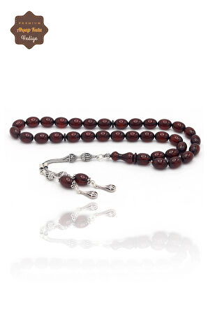 Bordo Arpa Kesim Fırınlanmış Gümüş Püsküllü Sıkma Kehribar Tesbih 201023887