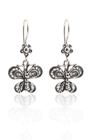 Kelebek Model Oksitli Telkari Gümüş Kadın Küpe 201023899