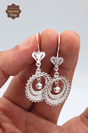 Toplu Hilal Tasarım 925 Ayar Gümüş Telkari Kadın Küpe 201023912