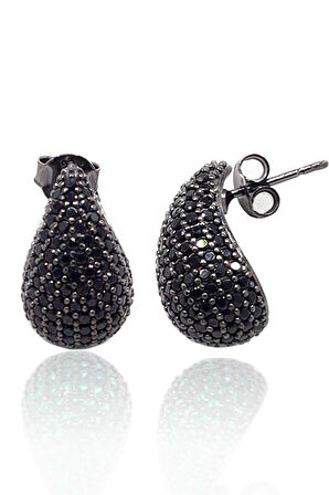 Damla Kesim Siyah Zirkon Taşlı 925 Ayar Gümüş Kadın Küpe 201023914