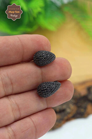 Damla Kesim Siyah Zirkon Taşlı 925 Ayar Gümüş Kadın Küpe 201023914