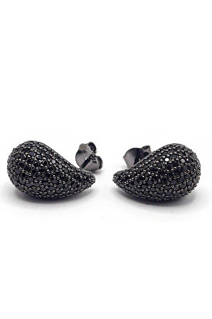 Damla Kesim Siyah Zirkon Taşlı 925 Ayar Gümüş Kadın Küpe 201023914