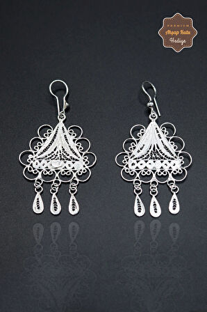 Üçgen Tasarım 925 Ayar Gümüş Telkari Kadın Küpe 201023942