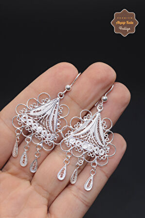 Üçgen Tasarım 925 Ayar Gümüş Telkari Kadın Küpe 201023942