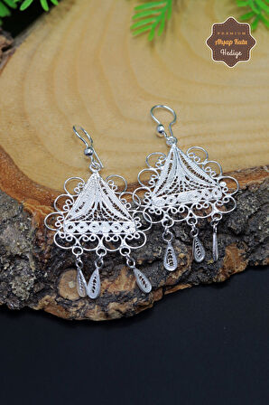 Üçgen Tasarım 925 Ayar Gümüş Telkari Kadın Küpe 201023942