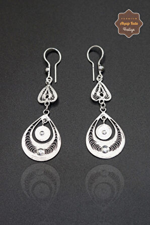 Sallantılı Damla Tasarım 925 Ayar Gümüş Telkari Kadın Küpe 201023943