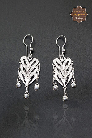 Sallantılı Pullu Kalp Tasarım 925 Ayar Gümüş Telkari Kadın Küpe 201023944