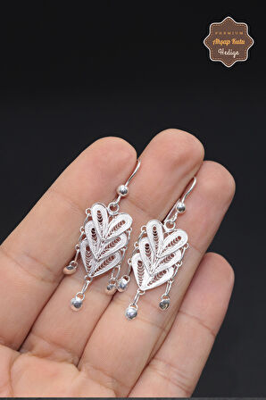 Sallantılı Pullu Kalp Tasarım 925 Ayar Gümüş Telkari Kadın Küpe 201023944