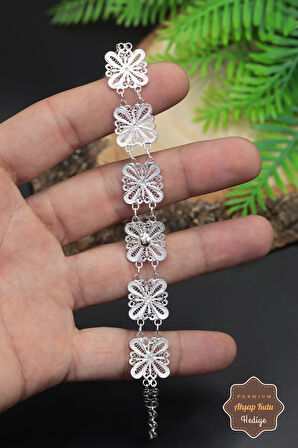 Kare Çiçek Model 925 Ayar Saf Telkari Gümüş Kadın Bileklik 201023957