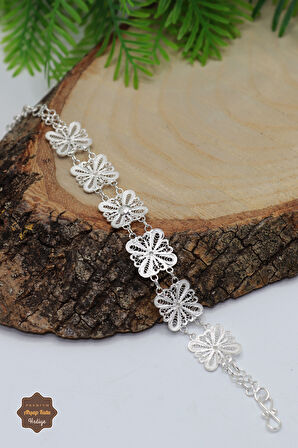 Kare Çiçek Model 925 Ayar Saf Telkari Gümüş Kadın Bileklik 201023957