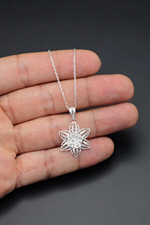 Çiçek Tasarım 925 Ayar Saf Gümüş Telkari Kadın Kolye 201023979