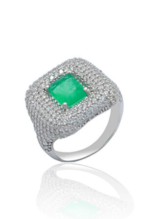 Zümrüt Taşlı Baget Tasarım 925 Ayar Gümüş Kadın Yüzük 201024008