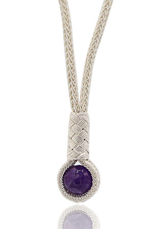 Ametist Taşlı 1000 Ayar Kazaziye Gümüş Gerdanlık Kadın Kolye 201024113