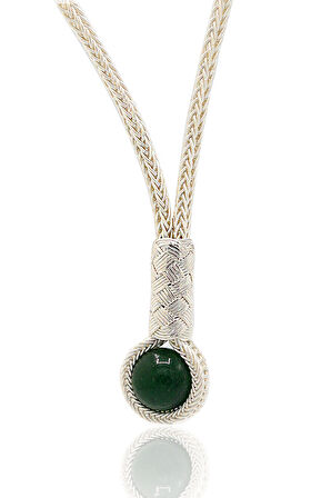 Zümrüt Taşlı 1000 Ayar Kazaziye Gümüş Gerdanlık Kadın Kolye 201024114