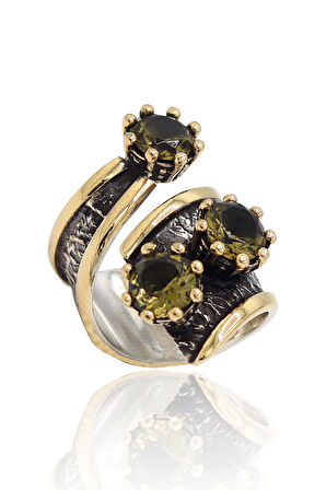 Zultanit Taşlı Sallantılı Model El işçiliği Otantik Gümüş Üçlü Set 201024123