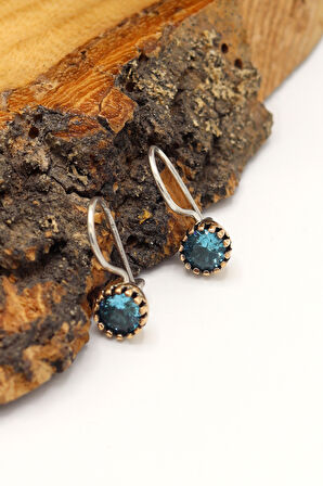 Akuamarin Taşlı Otantik Gümüş Kadın Küpe 201024126