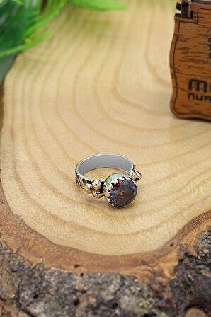 Mistik Topaz Taşlı El işi Otantik Gümüş Kadın Yüzük 201024135