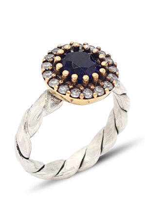 Safir Taşlı El işi Otantik Gümüş Kadın Yüzük 201024143