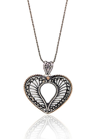 Kalp Model Oksitli Telkari Gümüş Kadın Kolye 201024145