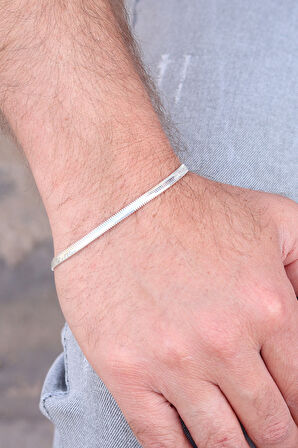 925 Ayar Gümüş Yılan Derisi Model Ezme Zincir Kolye ve Bileklik kombini 201024151