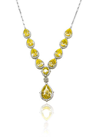 Şeffaf Sitrin Taşlı Damla Model 925 Ayar Gümüş Dörtlü Set 201024159