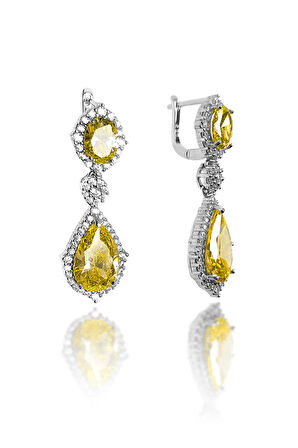 Şeffaf Sitrin Taşlı Damla Model 925 Ayar Gümüş Dörtlü Set 201024159