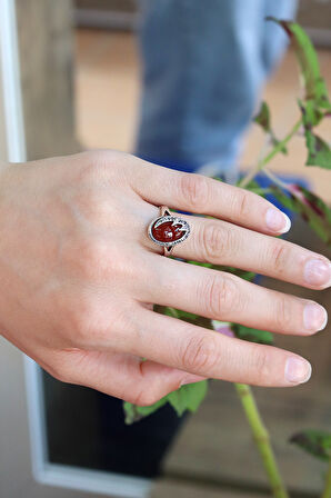 Akik Taşlı Şimşek Model 925 Ayar Gümüş Markazit Kadın Yüzük 201024215