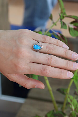 Firuze Taşlı Şimşek Model 925 Ayar Gümüş Markazit Kadın Yüzük 201024217