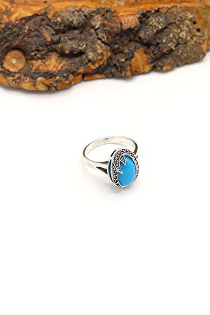 Firuze Taşlı Şimşek Model 925 Ayar Gümüş Markazit Kadın Yüzük 201024217