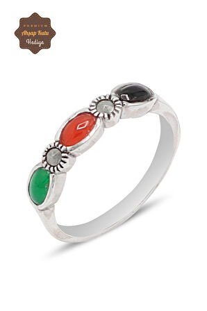 Sıra Taşlı Üç Taş Model 925 Ayar Gümüş Markazit Kadın Yüzük 201024220