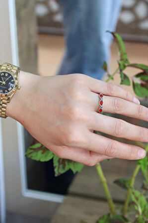 Akik Taşlı Üç Taş Model 925 Ayar Gümüş Markazit Kadın Yüzük 201024222