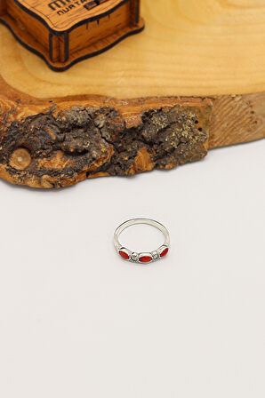 Akik Taşlı Üç Taş Model 925 Ayar Gümüş Markazit Kadın Yüzük 201024222