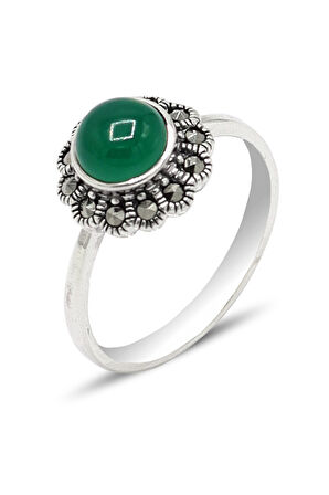 Zümrüt Taşlı Papatya Model 925 Ayar Gümüş Markazit Kadın Yüzük 201024241