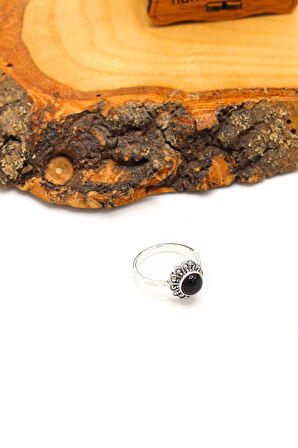 Oniks Taşlı Papatya Model 925 Ayar Gümüş Markazit Kadın Yüzük 201024243