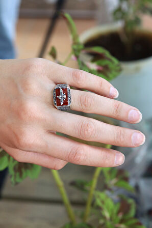 Akik Taşlı Ahura Mazda Model 925 Ayar Gümüş Markazit Kadın Unisex Yüzük  201024247