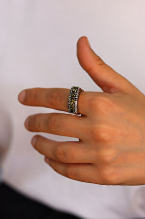 Zeberced (Peridot) Taşlı Beştaş Model Otantik Kadın Gümüş Yüzük 201024252