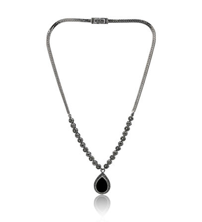 Oniks Taşlı Damla Tasarım Markazit Taşlı Gümüş Kadın Gerdanlık 201024257