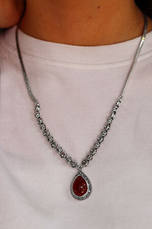 Akik Taşlı Damla Tasarım Markazit Taşlı Gümüş Kadın Gerdanlık 201024258