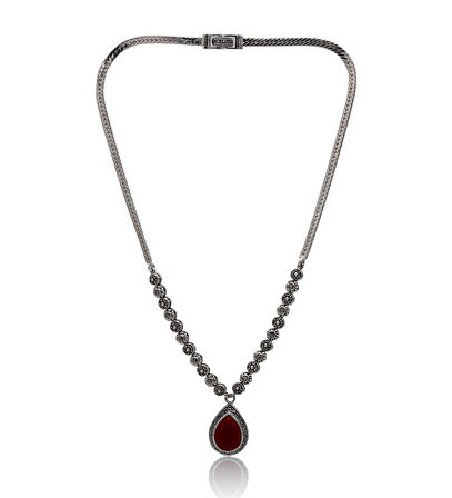 Akik Taşlı Damla Tasarım Markazit Taşlı Gümüş Kadın Gerdanlık 201024258