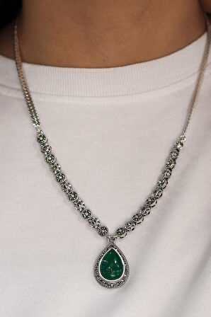 Zümrüt Taşlı Damla Tasarım Markazit Taşlı Gümüş Kadın Gerdanlık 201024259