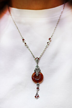 Akik Taşlı Halka Tasarım Markazit Taşlı Gümüş Kadın Gerdanlık 201024263