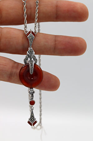 Akik Taşlı Halka Tasarım Markazit Taşlı Gümüş Kadın Gerdanlık 201024263