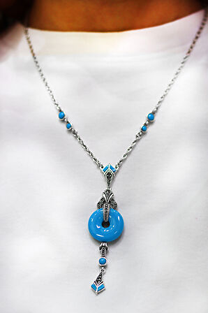 Firuze Taşlı Halka Tasarım Markazit Taşlı Gümüş Kadın Gerdanlık 201024265