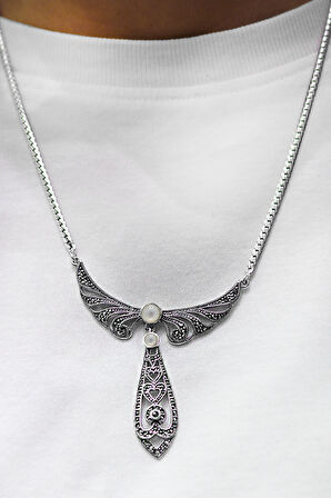 Sedef Taşlı Melek Kanat Model Markazit Taşlı Gümüş Kadın Gerdanlık 201024267