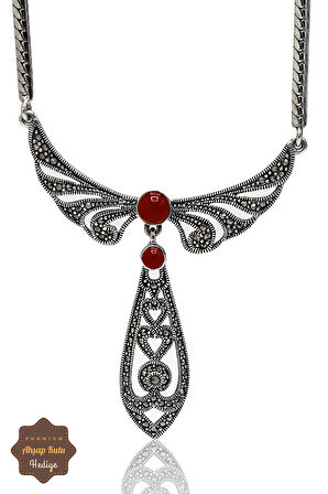 Akik Taşlı Melek Kanat Model Markazit Taşlı Gümüş Kadın Gerdanlık 201024268