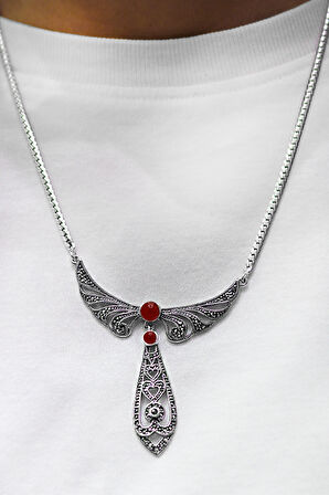 Akik Taşlı Melek Kanat Model Markazit Taşlı Gümüş Kadın Gerdanlık 201024268