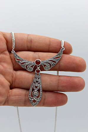 Akik Taşlı Melek Kanat Model Markazit Taşlı Gümüş Kadın Gerdanlık 201024268
