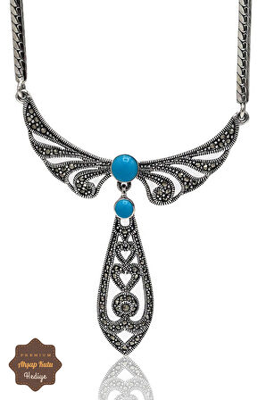 Firuze Taşlı Melek Kanat Model Markazit Taşlı Gümüş Kadın Gerdanlık 201024269