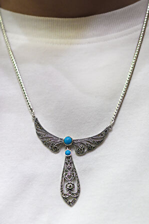 Firuze Taşlı Melek Kanat Model Markazit Taşlı Gümüş Kadın Gerdanlık 201024269